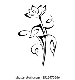 decorative abstract flower on a stem with curls in black lines on a white background