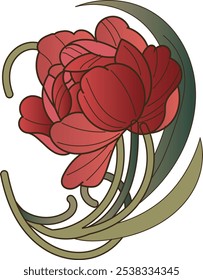 decorative abstract flower on a stem with curls in black lines on a white background, flower vector, floral ornament vector, tattoo tribal vector design, a simple logo