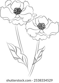 decorative abstract flower on a stem with curls in black lines on a white background, flower vector, floral ornament vector, tattoo tribal vector design, a simple logo
