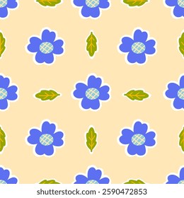 Decorative abstract flower vector seamless pattern. Scandinavian childish summer colorful floral background. Childish doodle surface design for textile fabric