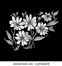 Decorative  abstract flowers, design elements. Can be used for cards, invitations, banners, posters, print design. Floral background in line art style