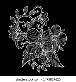 Decorative abstract  flowers, design elements. Can be used for cards, invitations, banners, posters, print design. Floral background in line art style