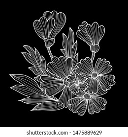 Decorative abstract  flowers, design elements. Can be used for cards, invitations, banners, posters, print design. Floral background in line art style