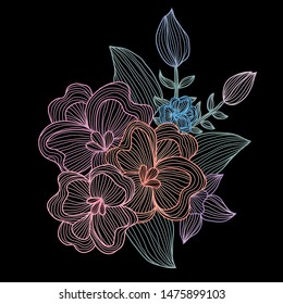 Decorative abstract  flowers, design elements. Can be used for cards, invitations, banners, posters, print design. Floral background in line art style
