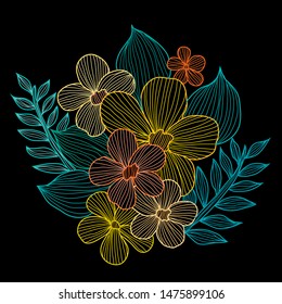 Decorative abstract  flowers, design elements. Can be used for cards, invitations, banners, posters, print design. Floral background in line art style