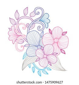 Decorative abstract  flowers, design elements. Can be used for cards, invitations, banners, posters, print design. Floral background in line art style