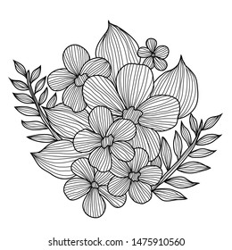 Decorative abstract  flowers, design elements. Can be used for cards, invitations, banners, posters, print design. Floral background in line art style
