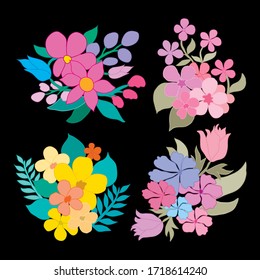 Decorative abstract  flowers set, design elements. Can be used for cards, invitations, banners, posters, print design. Floral background in line art style