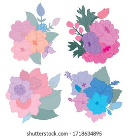Flores abstractas decorativas, elementos de diseño. Se puede utilizar para tarjetas, invitaciones, banners, carteles, diseño de impresión. Antecedentes florales en estilo de arte lineal