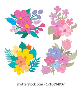 Decorative abstract  flowers set, design elements. Can be used for cards, invitations, banners, posters, print design. Floral background in line art style