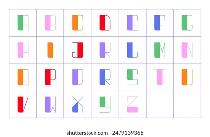 Decorative abstract geometric alphabet. Colorful tech futuristic line font, Latin uppercase letters