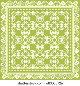 Decorative abstract geometric background, doodle ornamental lace pattern with frame border. Tribal ethnic motif. Bandanna shawl, tablecloth fabric print, silk neck scarf, kerchief design