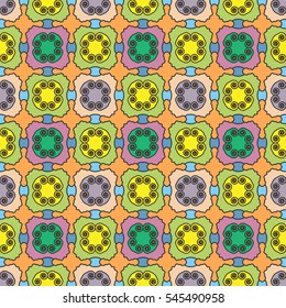 Decorative abstract geometric ornament, colored seamless pattern. Tribal ethnic arabic, indian, turkish seamless background. Graphic design for fabric or paper print with repeating texture
