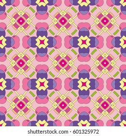 Decorative abstract geometric ornament, colored seamless pattern. Tribal ethnic arabic, indian, turkish seamless background. Graphic design for fabric or paper print with repeating texture