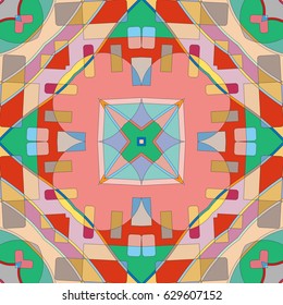 Decorative abstract geometric ornament, colored seamless pattern. Tribal ethnic arabic, indian, turkish seamless background. Graphic design for fabric or paper print with repeating texture