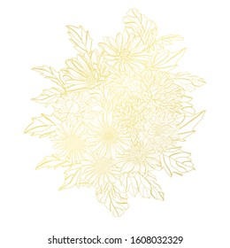 Decorative abstract golden aster flowers, design elements. Can be used for cards, invitations, banners, posters, print design. Golden floral  background in line art style