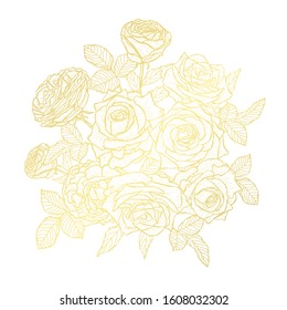Decorative abstract golden flowers, design elements. Can be used for cards, invitations, banners, posters, print design. Golden floral  background in line art style