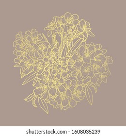 Decorative abstract golden oleander flowers, design elements. Can be used for cards, invitations, banners, posters, print design. Golden floral  background in line art style