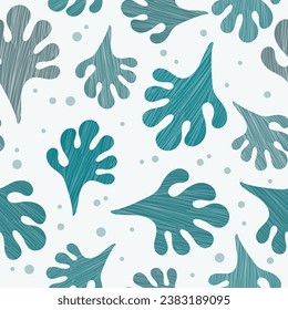 Decorative abstract hand drawn doodle leaf background with seamless pattern. Vector illustration design.