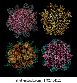 Decorative abstract hand drawn flowers, design elements. Can be used for cards, invitations, banners, posters, print design. Floral background in line art style