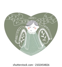 Decorative abstract heart, angel, Scandinavian, abstract, hugge, hygge style, nature, suitable for design decoration for Valentine's Day, Christmas, birthday, wedding.