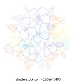 Decorative abstract hibiscus  flowers, design elements. Can be used for cards, invitations, banners, posters, print design. Floral background in line art style