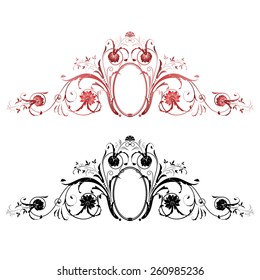 Decorative abstract horizontal ornament with frame and flowers