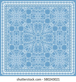 Decorative abstract lace background, hand drawn floral doodle pattern. Tribal ethnic ornament. Bandanna shawl fabric print, silk neck scarf or kerchief design
