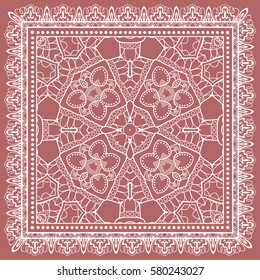 Decorative abstract lace background, hand drawn floral doodle pattern. Tribal ethnic ornament. Bandanna shawl fabric print, silk neck scarf or kerchief design