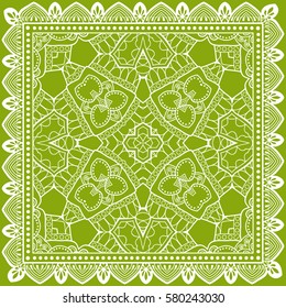 Decorative abstract lace background, hand drawn floral doodle pattern. Tribal ethnic ornament. Bandanna shawl fabric print, silk neck scarf or kerchief design