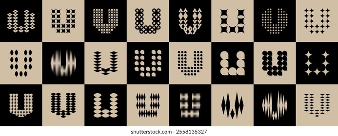 Decorative abstract letter U logo design set