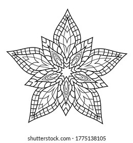 Decorative abstract mandala with simple floral pattern on white isolated background. For coloring book pages.