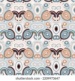 Decorative abstract mosaic ornament. Kaleidoscope seamless pattern. Hand drawn circle shapes wallpaper. Geometric design for fabric, textile print, wrapping paper, cover. Vector illustration.
