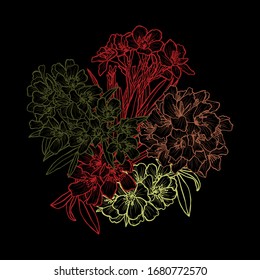 Decorative abstract oleander flowers, design elements. Can be used for cards, invitations, banners, posters, print design. Floral background in line art style