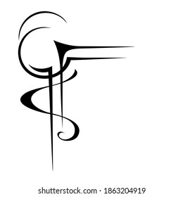 decorative abstract ornament with curl in black lines on a white background