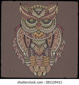 Decorative abstract ornamental Owl head. Vector illustration