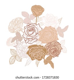 Decorative abstract pastel rose flowers, design elements. Can be used for cards, invitations, banners, posters, print design. Floral background in line art style