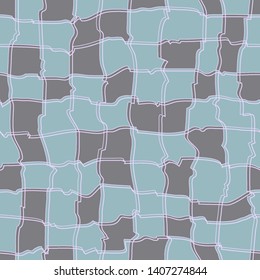 Decorative abstract pattern with curved broken lines. Seamless pattern with jagged squares. Ornament with wavy lines and squares similar to a chessboard.