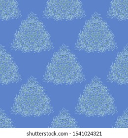 Decorative abstract pattern with geometric shapes and ornate lines on blue background. Vector illustration. Seamless texture can be used for backgrounds, textile, gift wrapping, Christmas design.