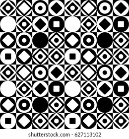 Decorative abstract pattern of geometric shapes. Black and white ornament. Seamless decorative pattern