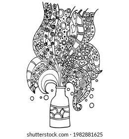 decorative abstract pattern isolated on white background. emanating out from the bottle. coke or wine bottle. hand drawn vector. doodle art for logo, label, cover, poster, coloring, clipart, comic
