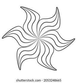 Decorative abstract pattern Optical illusion Outline doodle flower like sun and fire Simple line element Black contour vector illustration