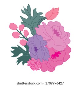 Decorative abstract peony flowers, design elements. Can be used for cards, invitations, banners, posters, print design. Floral background in line art style