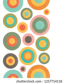 Decorative abstract polka dots in the style of the 60s. Cheerful polka dot vector vertical seamless pattern. Can be used in textile industry, paper, background, scrapbooking.