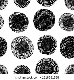Decorative abstract polka dots in the style of the 60s.
 Cheerful polka dot vector seamless pattern. Can be used in textile industry, paper, background, scrapbooking.