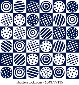 Decorative abstract polka dots in the style of the 60s.
 Cheerful polka dot vector seamless pattern. Can be used in textile industry, paper, background, scrapbooking.
