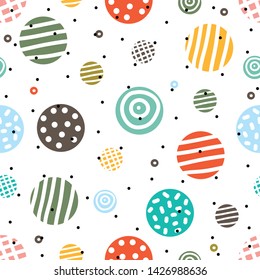 Decorative abstract polka dots in the style of the 60s.
 Cheerful polka dot vector seamless pattern. Can be used in textile industry, paper, background, scrapbooking.