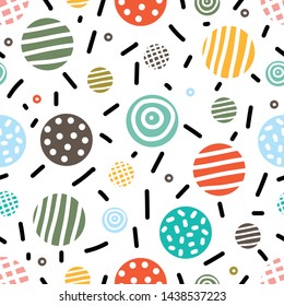 Decorative abstract polka dots in the style of the 60s.
 Cheerful polka dot vector seamless pattern. Can be used in textile industry, paper, background, scrapbooking.