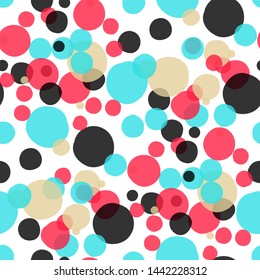 Decorative abstract polka dots in the style of the 60s. Cheerful polka dot vector seamless pattern. Can be used in textile industry, paper, background, scrapbooking.