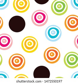 Decorative abstract polka dots in the style of the 60s.
 Cheerful polka dot vector seamless pattern. Can be used in textile industry, paper, background, scrapbooking.